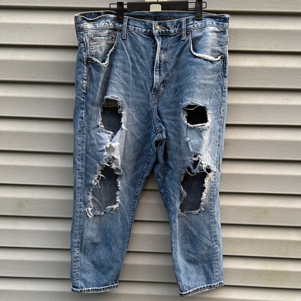 American Eagle | Mens Ripped Destroyed Relaxed Taper Leg Jeans size 36X30